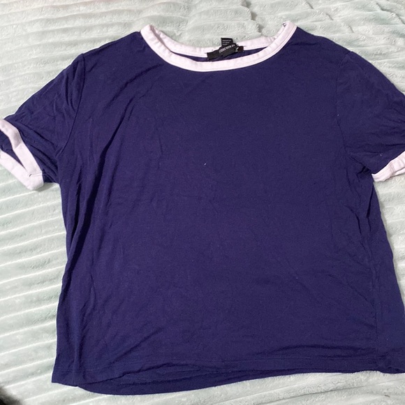 Forever 21 Tops - Dark blue cropped shirt with white trim